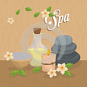 Candle and decoration. Spa center design. Vector graphic