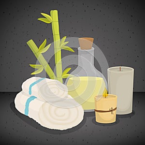 Candle and decoration. Spa center design. Vector graphic