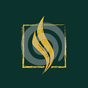Candle fire logo isolated on dark green background. Premium quality mark.