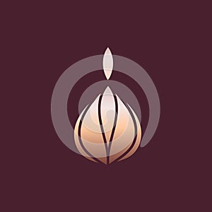 Candle fire lotus flower bud logo isolated on dark background.