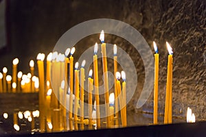 Candle fire at Sevanavank Monastery. a famous Historic site in Sevan, Gegharkunik, Armenia