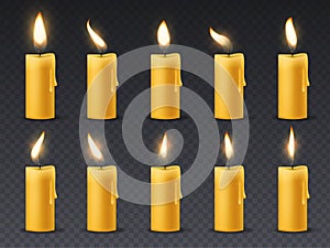 Candle flame animation. Animated candlelight romantic holiday wax burning candles close up warm fire dinner isolated