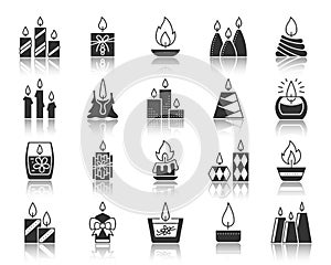 Candle Flame black silhouette icons vector set