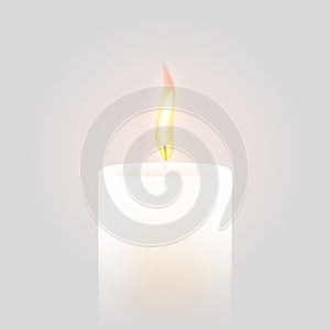 Candle flame burning 3D realistic vector white background