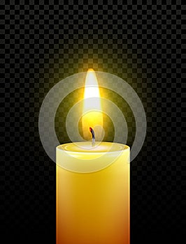 Candle flame burning on transparent background