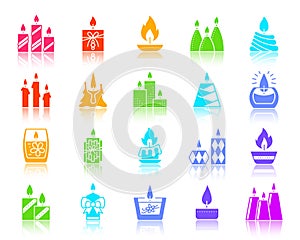 Candle Flame color silhouette icons vector set