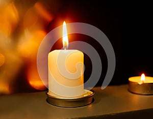Candle with flames, candlelights. Yellow