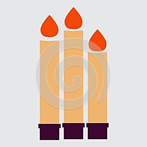 Candle with flat illustration isolated on white background. Religious caldle with glowing flame on wick vector easter