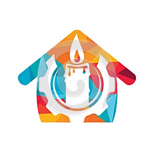 Candle gear vector logo design. Circular candle and gear with home logo vector design.