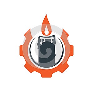 Candle gear vector logo design. Circular candle land gear logo vector design.