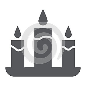 Candle glyph icon, fire and light, candlelight sign, vector graphics, a solid pattern on a white background.