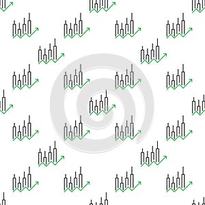 Candle Graph with Arrow vector Candlestick Chart thin line seamless pattern
