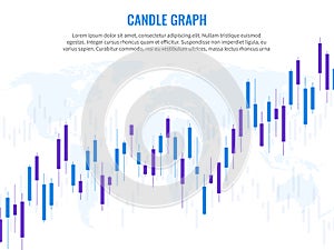 Candle graph. Stock market exchange marketing statistics risk finance trade investment indices growth chart world globe