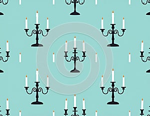 Candle Holders Pattern on Teal Background
