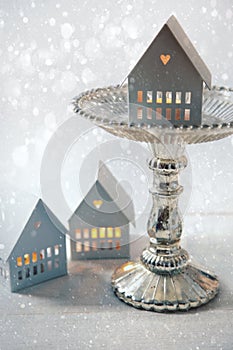 Candle houses with cake stand for the holidays