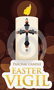 Candle Illuminating Easter Vigil Event with Golden Sign, Vector Illustration