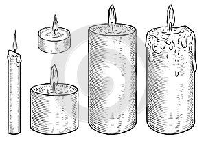 Candle illustration, drawing, engraving, ink, line art, vector