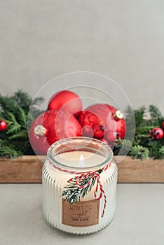 Candle in jar with christmas decorations