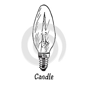 Candle lamp type, woodcut style design, hand drawn doodle, sketch