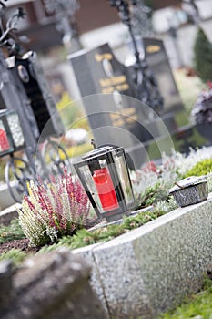 Candle / lantern at the cemetery, funeral, sorrow