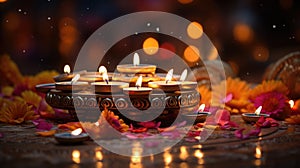 Candle light and bokeh background celebrate Indian Holiday Diwali