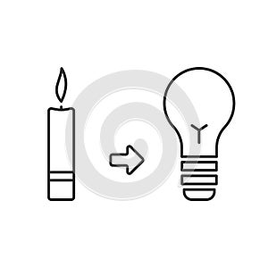 Candle and light bulb. Lighting before and now.