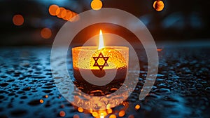 Candle light with star of David and bokeh background
