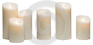 Candle Light, White Candles Wax Lights Isolated on White