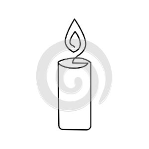 Candle line art drawing. Burning candle outline illustration. Birthday or christmas symbol. Hand drawn vector