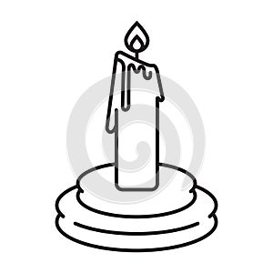Candle lit on candleholder line art vector icon