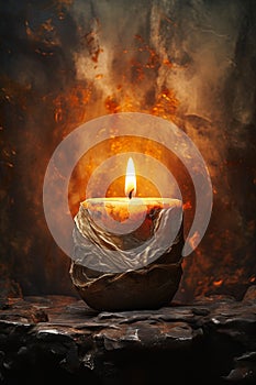 Enchanting Ember: A Deviant and Warm Candlelit Fire Background f photo