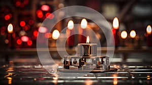 A candle is lit in front of a large group of candles, AI