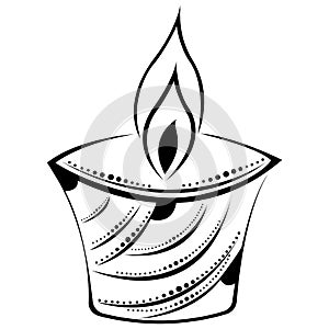 Candle, lit lamp in flat tattoo style. Design suitable for festival of lights, good luck symbol, rangoli, logo, tattoo, mascot
