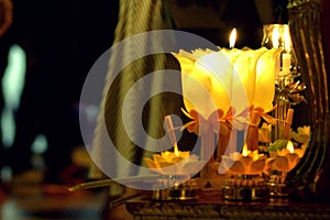 Candle lit thai culture walk in Asalha Puja day, Magha Puja day, Visakha Puja Day