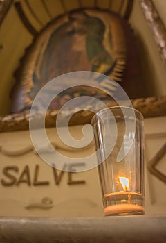 Candle Lit for virgin in Mexican church