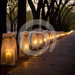 Candle luminaries in paper bags photo