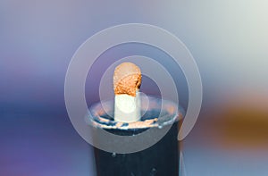 Candle macro picture on blue background