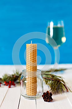 The candle made of beeswax comb for meditation