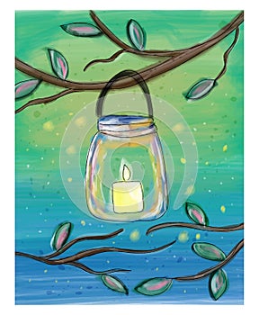 Candle in the mason jar watercolor doodle