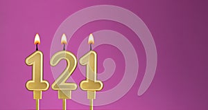 Candle number 121 in purple background - birthday card