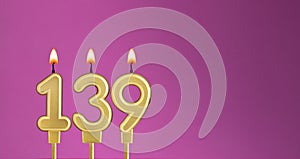 Candle number 139 in purple background - birthday card