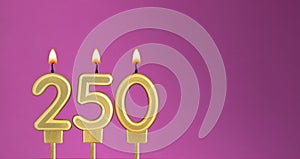 Candle number 250 in purple background - birthday card