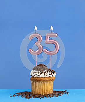 Candle number 35 - Birthday card with cupcake on blue background