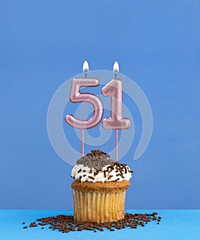 Candle number 51 - Birthday card with cupcake on blue background