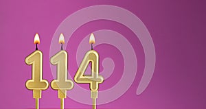 Candle number 114 in purple background - birthday card