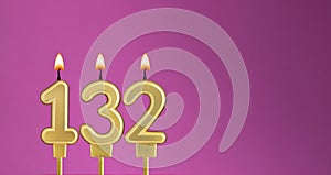 Birthday card with candle number 132 - purple background