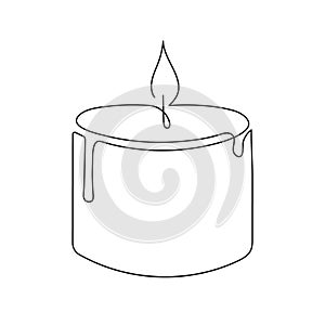 Candle one-line art,stylized continuous contour, burning skied ball.Hand-drawn drawing outline, candlelight fire,flame,holiday