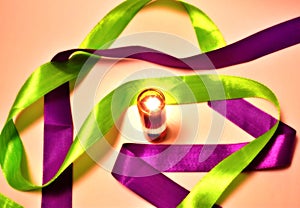 Candle ribbon decorative celebration party-social-event purple-color satin design light-effect
