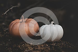 Candle in the shape of a pumpkin on a background