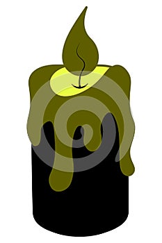 Candle. A silhouette with a glowing flame. Hot melted wax flows down the candle. Vector illustration. Isolated white background.